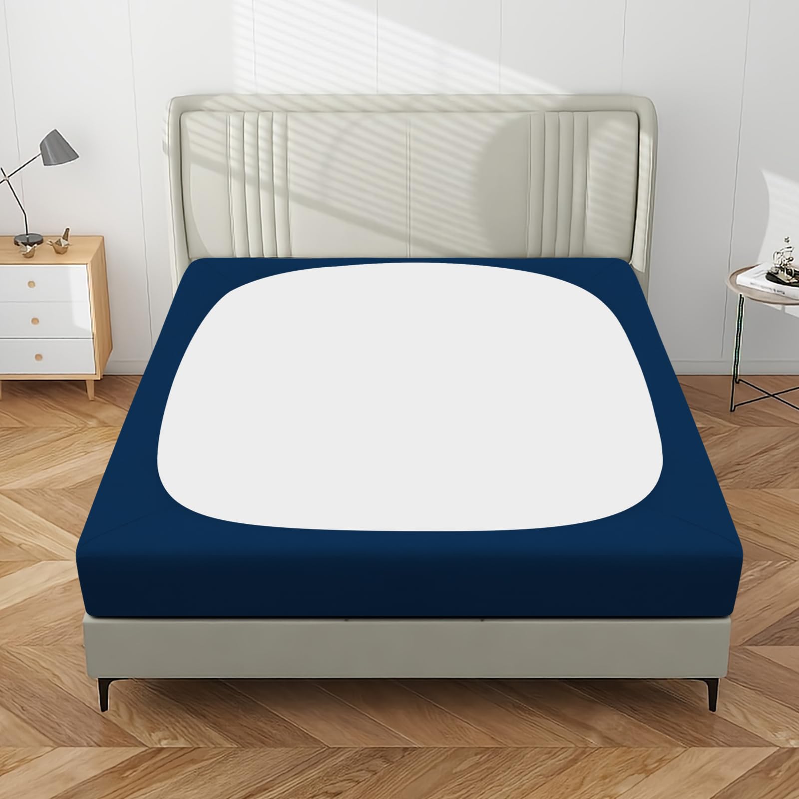 Purefit Stretchy Box Spring Cover King - Elastic Fitted Box Spring Wrap Around 4 Sides, Wrinkle & Fading Resistant Fits King And C-King Size Beds, Navy